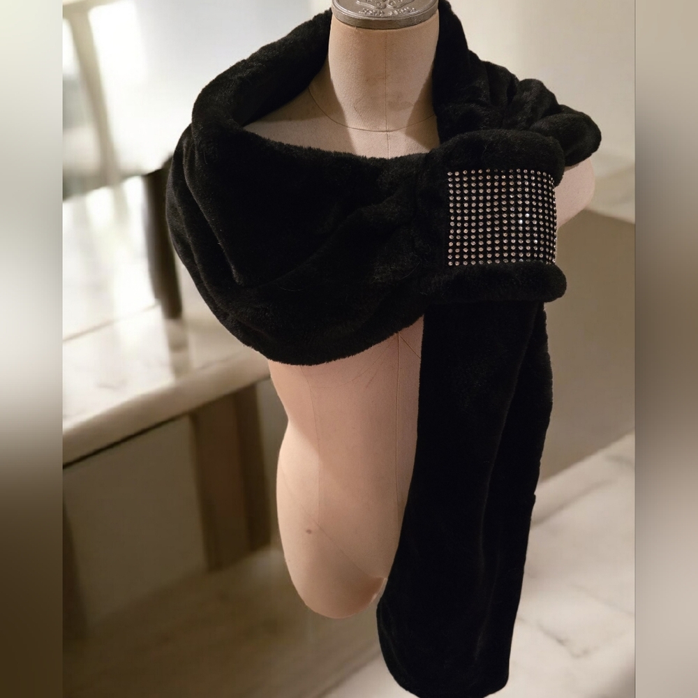 Dennis Basso Faux Fur & Rhinestone Adjustable Scarf, Wrap or Shawl Adjustable